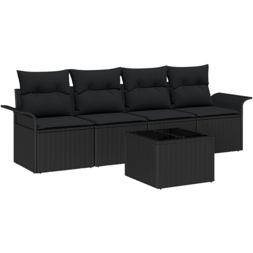 vidaXL 5-dijelni Vrtni Sofa Set s Jastucima Crni Poli Ratan, Dvosjed Vrtni Sofa s Skladištem i Jastucima Crni Poli Ratan Cijene