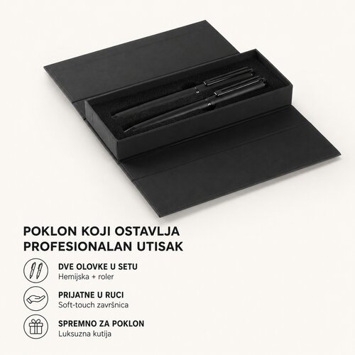  Set olovaka MAXIMUS - hemijska + roler olovka, metal/mesing, poklon kutija, crni Cene