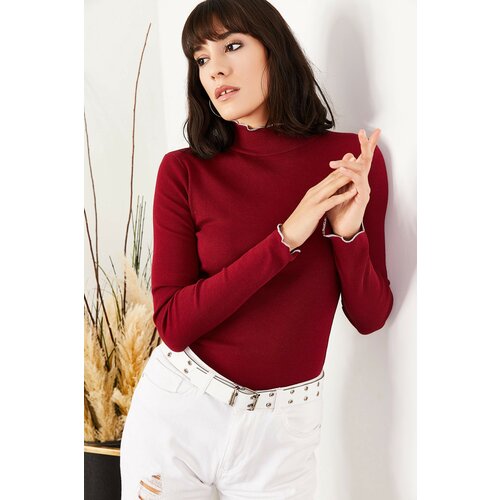 Olalook Women's Claret Red Collar And Sleeve Detailed Camisole Blouse Slike
