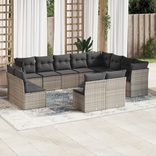 VidaXL 12-dijelni set vrtnih sofa od poliratana s jastucima sivi Slike