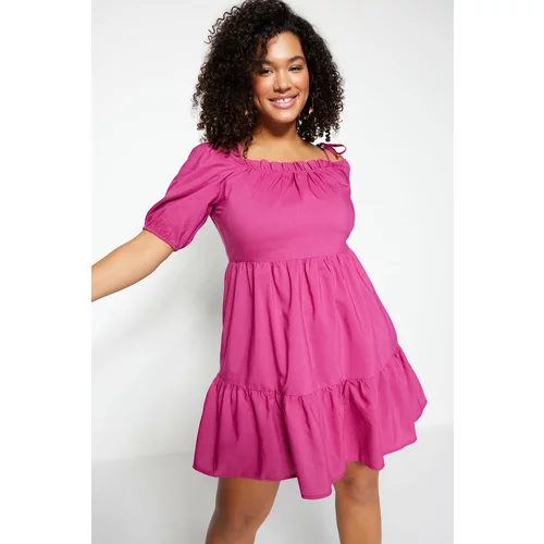 Trendyol Curve Plus Size Dress - Pink - Skater