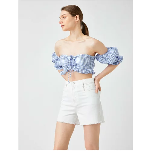 Koton Off-the-Shoulder Crop Top with Pleated Balloon Sleeves