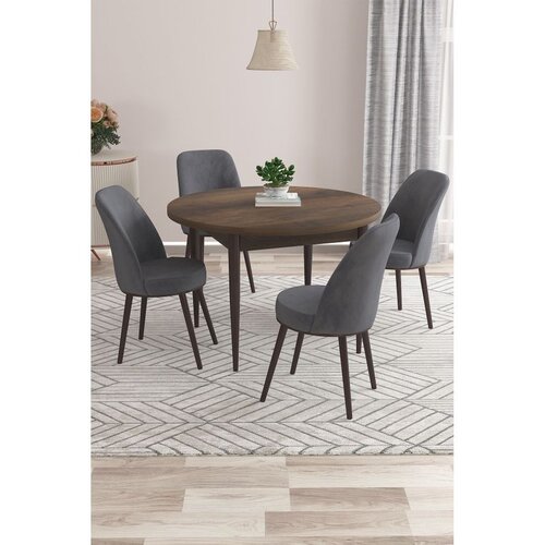 Hanah home trpezarijski set Kea, sto i 4 stolice, ploča u dekoru drveta Baroque, antracit tkanina Babyface Cene
