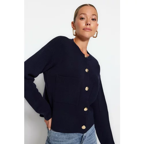 Trendyol Navy Blue Soft Textured Knitwear Cardigan with Accessories