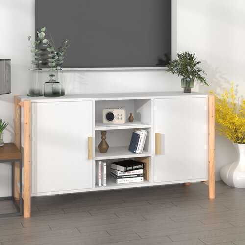 VidaXL Komoda bela 107x38x60 cm inženirski les Slike