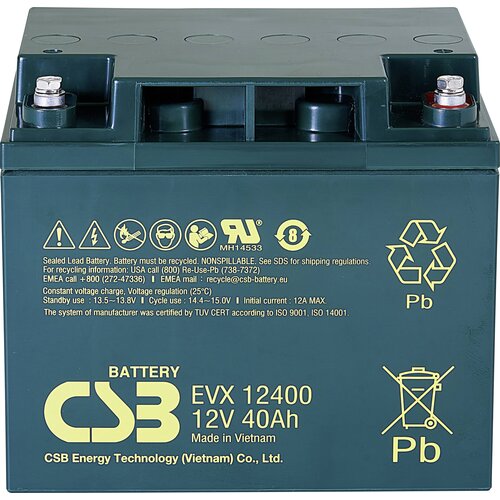 CSB Battery Svinčev akumulator 12 V 40 Ah EVX 12400 EVX12400-I1 svinčeno-koprenasti (AGM) (&amp;Scaron; x V x G) 197 x 170 x 165 mm M5 vijačni priključek stabilni cikli\, brez vzdrževanja, (20439104) Slike
