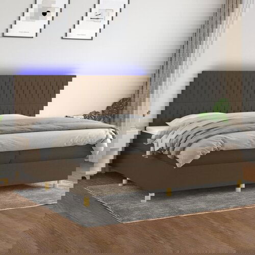 The Living Store Box spring postelja z vzmetnico LED temno rjava 200x200cm blago - Box Spring Postelja, (21516099) Slike