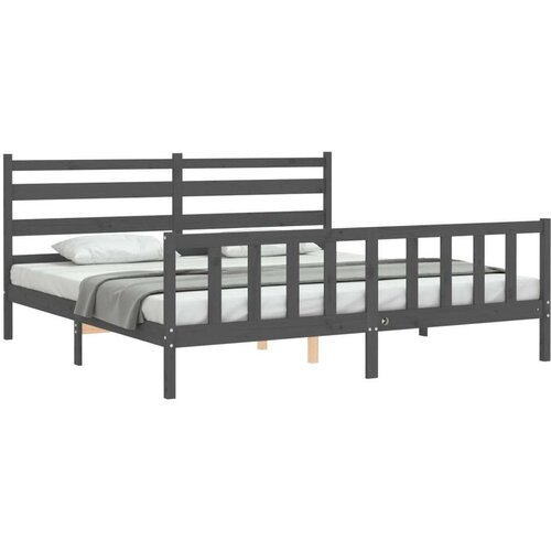 VidaXL Okvir za krevet s uzglavljem sivi 200 x 200 cm od masivnog drva Slike