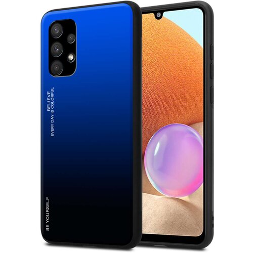Cadorabo Ohi&scaron;je je združljivo z Samsung Galaxy A32 4G in modra - črna - Dvobarvni za&scaron;čitni pokrov iz silikona TPU in hrbtna stran iz kaljenega stekla, (20860395) Cene