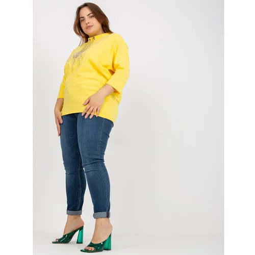 Fashion Hunters Yellow everyday plus size blouse with 3/4 sleeves