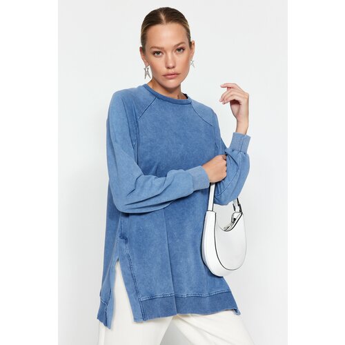 Trendyol Blue Wash Knitted Sweatshirt Slike