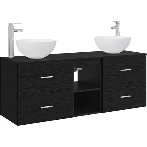  Set ormarića za kupaonicu 3 kom. Crni hrast 49,5 x 35 x 63 cm Slike