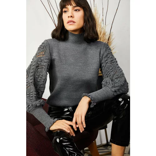 Olalook Women's Smoked Sleeve Detail, Soft Textured Knitwear Sweater