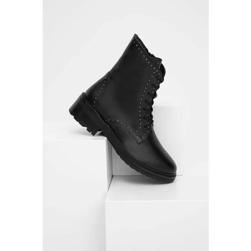 Answear Lab Kožne čizme za žene, boja: crna, s platformom