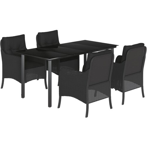  5-dijelni vrtni blagovaonski set s jastucima od poliratana crni Crna Dužina stola 160 cm Slike