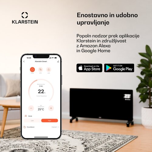 Klarstein Bornholm konvektor | 3000 W | 30 m&amp;sup2; | Zmogljiv in eleganten | 105 cm x 51 cm Slike