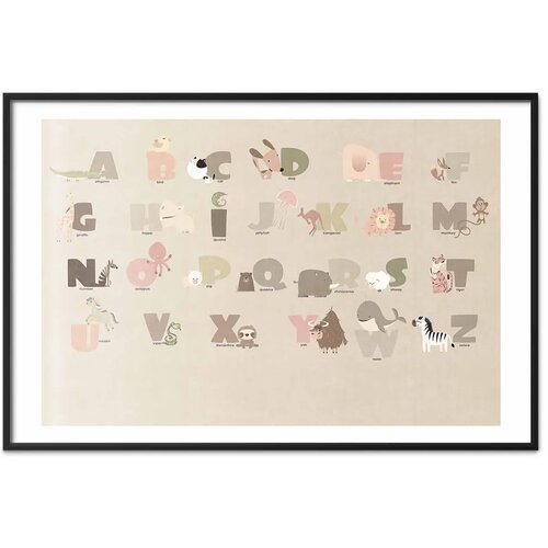  Plakat - Beige Alphabet 60x40 Crni okvir s margom Slike