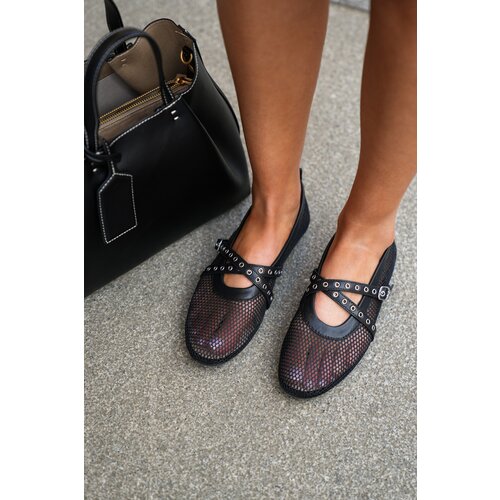 Boto Mesh Flat Ballet Shoes With Straps Black Salliroe Slike