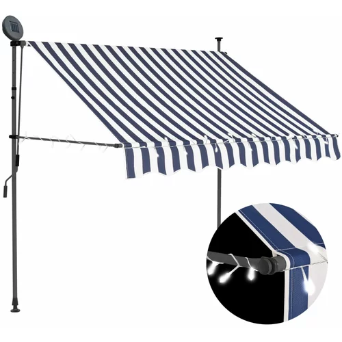 vidaXL Ročno zložljiva tenda z LED lučkami 150 cm modra in bela, (20801101)