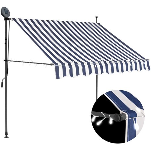 vidaXL tenda na ručno uvlačenje s LED svjetlima 150 cm plavo-bijela Cijene