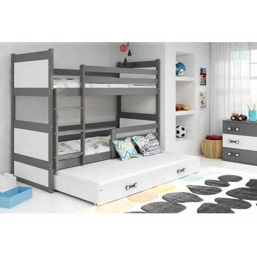 Rico drveni dečiji krevet na sprat sa tri kreveta - sivo - beli - 200x90 cm 9KDN3EJ Slike