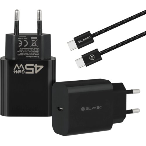BLAVEC Zidni punjač BC-7 GaN4 - Tip C - PD QC 45W 3A s kabelom Type C na Type C - crni Slike