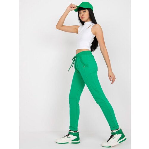 Fashion Hunters Dark green cotton sweatpants with a high waist Slike