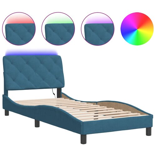 VidaXL Posteljni okvir z LED lučkami moder 80x200 cm žamet, (21081646) Slike