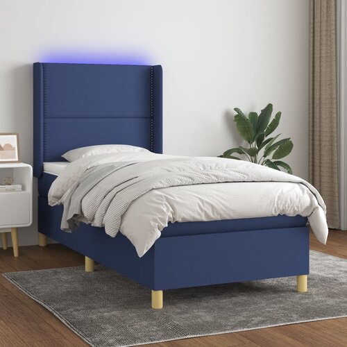 VidaXL Box spring postelja z vzmetnico LED modra 100x200 cm blago Slike