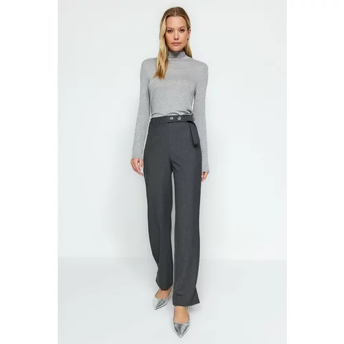 Trendyol Anthracite Woven Trousers With Belt Detail