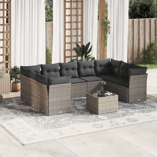  10-dijelni set vrtnih sofa od poliratana s jastucima sivi Slike