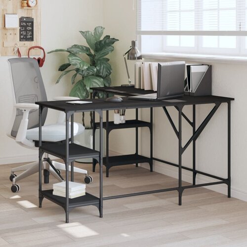 VidaXL Radni stol crni 139 x 139 x 75 cm od konstruiranog drva Slike