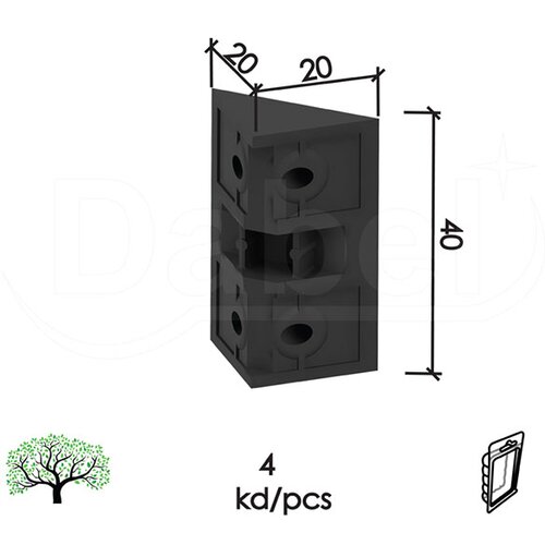 Dabel ugaonik za nameštaj u9000 crna 20x20x40 mm (4kom) Slike