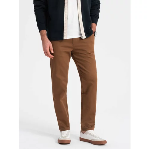 Ombre Men's classic cut chino pants with soft texture - caramel