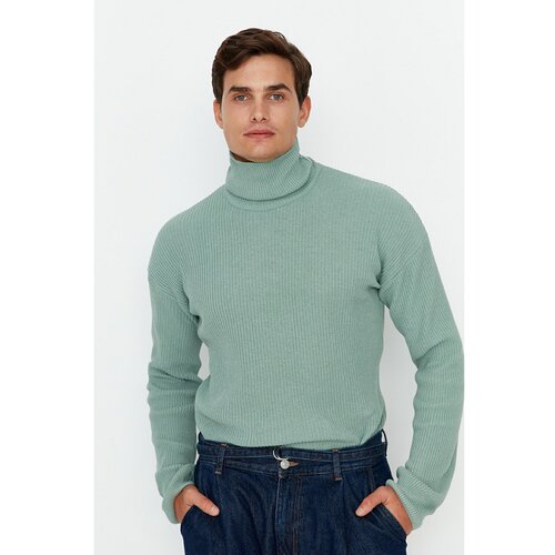 Trendyol Mint Men's Oversize Wide Fit Turtleneck Basic Sweater Slike