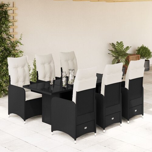 VidaXL 7-dijelni vrtni bistro set od poliratana s jastucima crni Slike