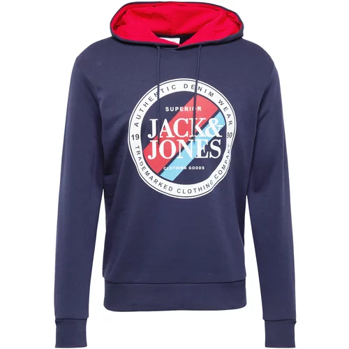 Jack & Jones Sweater majica 'LOOF' mornarsko plava / svijetloplava / crvena / bijela