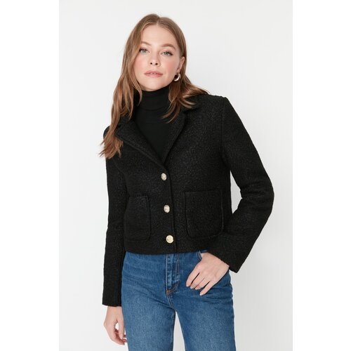 Trendyol Black Gold Button Detailed Boucle Coat Slike