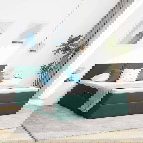  Krevet S LED lampica s pohranom Tamnozelena 140 x 190 cm Bar&amp;scaron;un Slike