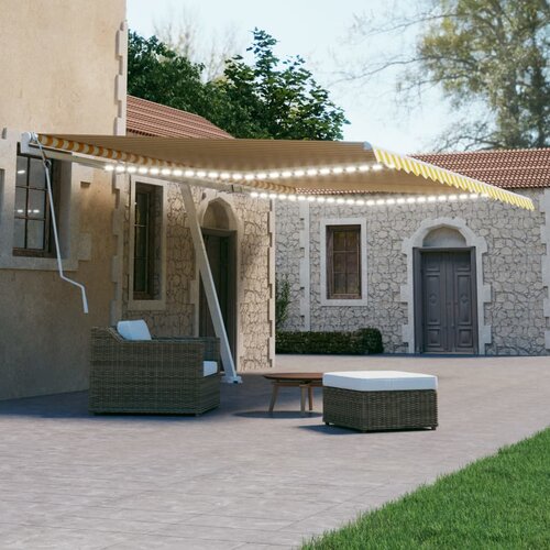 VidaXL Ročno zložljiva tenda z LED lučkami 500x300 cm rumena in bela Slike