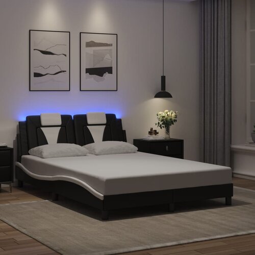 Furnova Posteljni okvir z LED lučkami črno bel 140x200 cm umetno usnje, (21937953) Slike