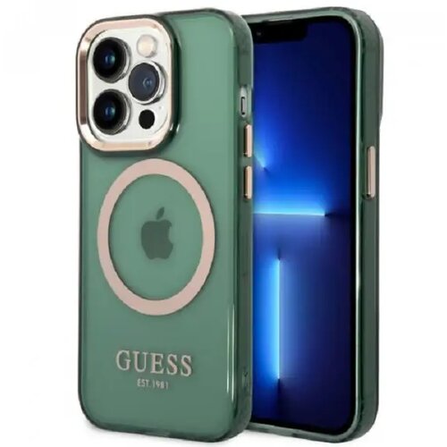 Guess Maska za iPhone 14 Pro Max GOLD OUTLINE TRANSLUCENT KAKI MagSafe Cene
