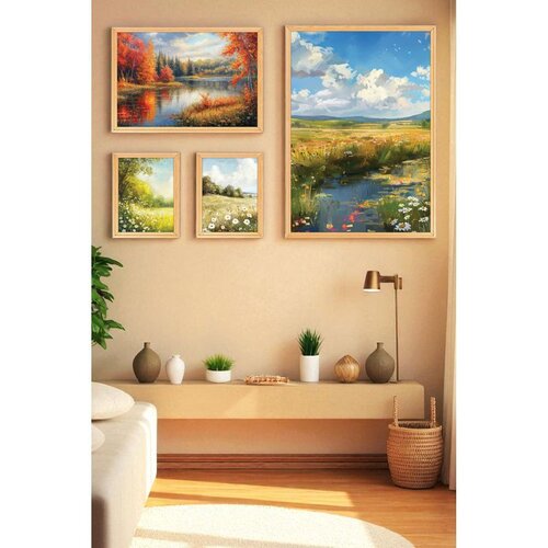 WALLXPERT Myk3023 Multicolor Decorative Framed MDF Painting (4 Pieces) Slike