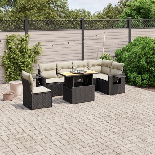 vidaXL 7-dijelni set vrtnih sofa od poliratana s jastucima crni Cijene