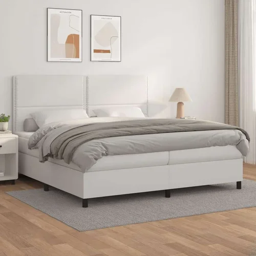  Box spring postelja z vzmetnico bela 200x200 cm umetno usnje, (20726399)