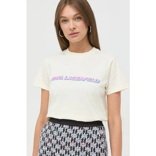 Karl Lagerfeld Bombažna kratka majica bež barva