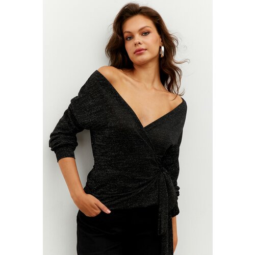 Cool & Sexy Women's Black Glittery Double Breasted Blouse Cene