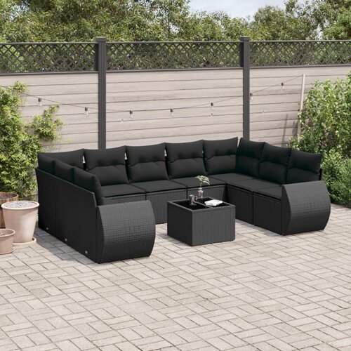 vidaXL 10-dijelni set vrtnih sofa s jastucima crni od poliratana Cijene