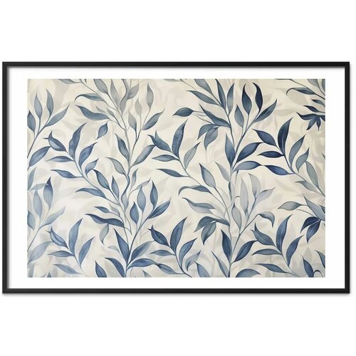  Plakat - Delicate Botanical Motif with Blue Leaves 30x21 Crni okvir s margom Slike