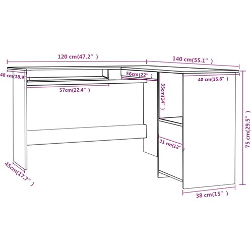  Kutni radni stol boja hrasta 120x140x75 cm konstruirano drvo Slike